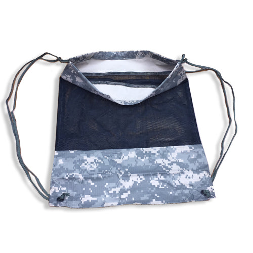 Camo Front & Back Mesh Nylon Drawstring Bag